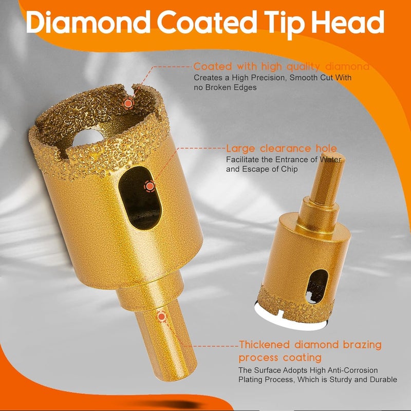THINKWORK Diamond Drill Bits, Dry/Wet Brazing Hollow Drill Hole Saw Kit, 12 PCS Tile Opener (1/4"-2”) with Double Suction Cups Hole Saw Guide Jig, Suitable for Glass, Ceramic, Tile, Marble, Porcelain - Image 4